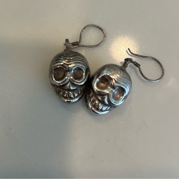Sterling silver skull earrings from ABC Carpet & Home - Picture 2 of 2
